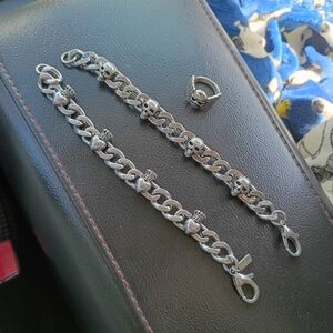 Men's Silver-Tone Heart & Skull Chain Wallet Strap - Silver
